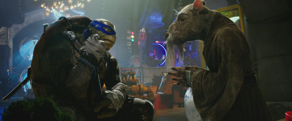 Left to right: Leonardo and Splinter in Teenage Mutant Ninja Turtles: Out of the Shadows from Paramount Pictures, Nickelodeon Movies and Platinum Dunes